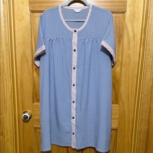 Yozly Blue, Pink & White Striped Snap Front House Dress, Size XXL